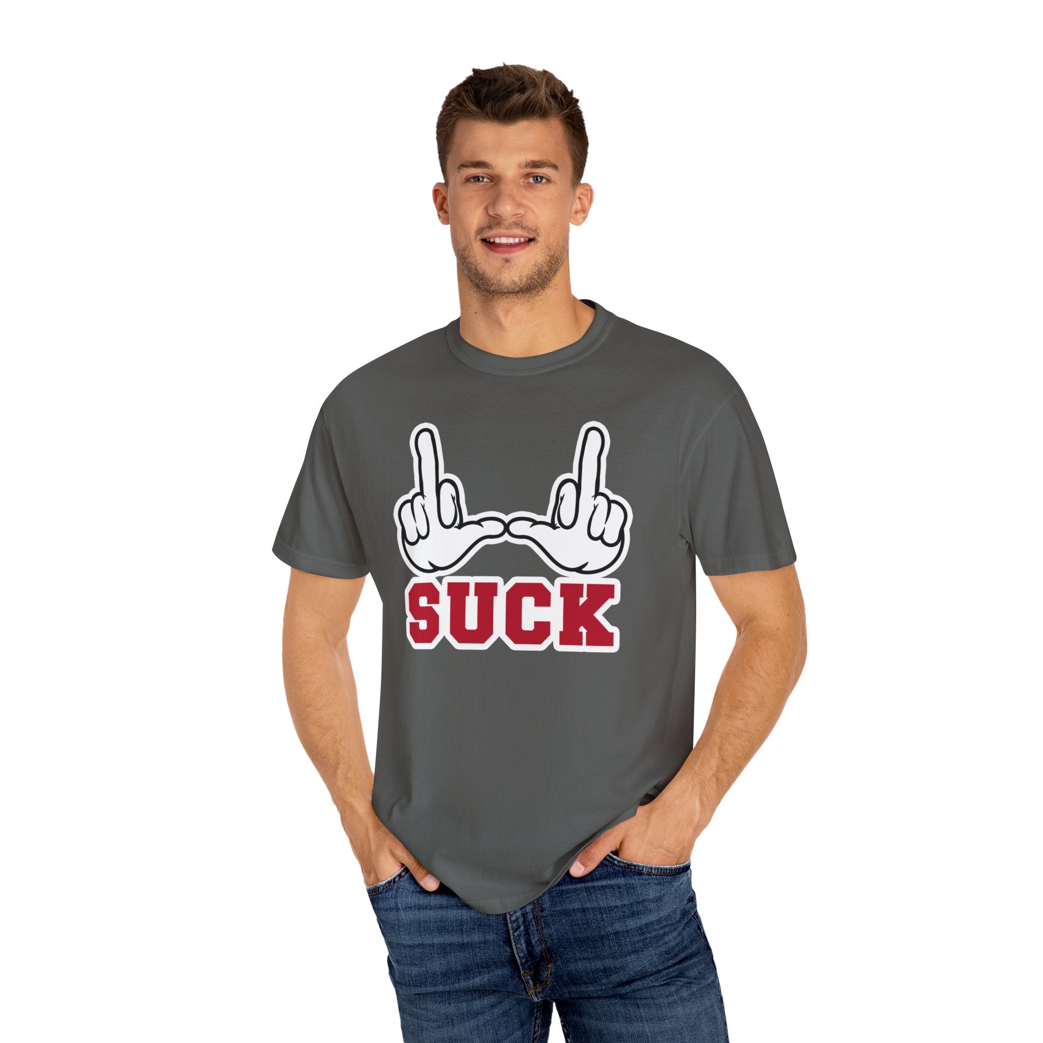 "U Suck” White & Red Design